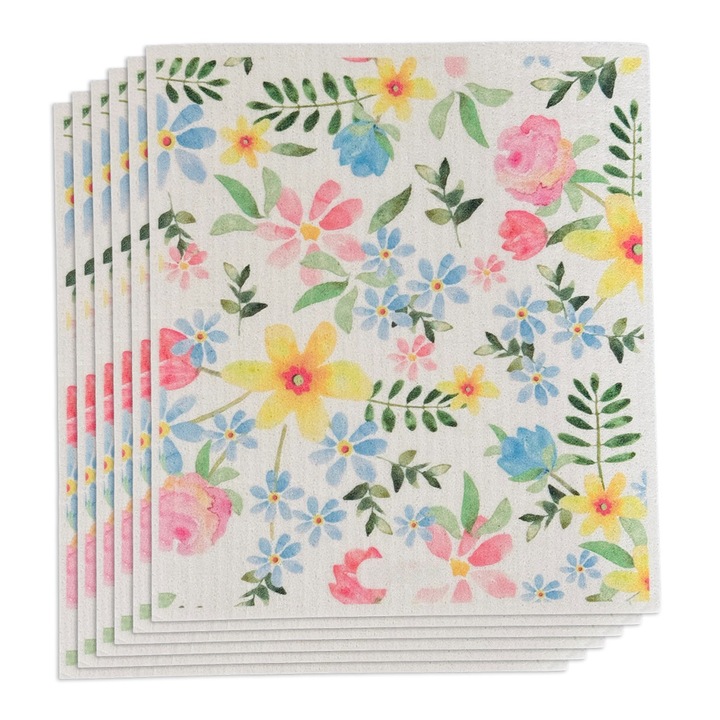 Set de 6 lavete reutilizabile ecologice, biodegradabile, lavabile, design scandinav, sigure pentru alimente, Curatare sticla, Fara particule de prosoape, fara amprente de apa, Fara ranire a suprafetei