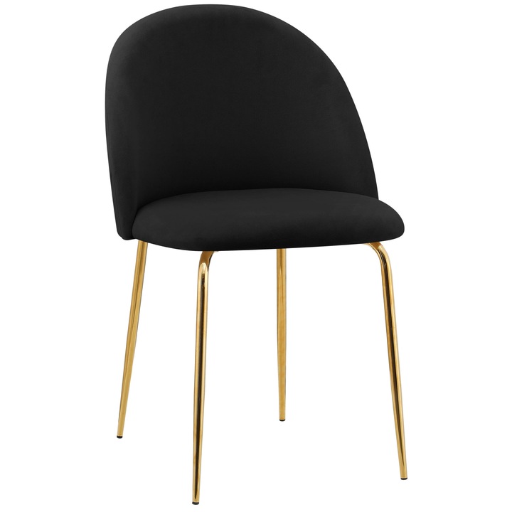 Scaun velur negru Fargo, picioare metalice aurii, dimensiuni 78x50x54cm