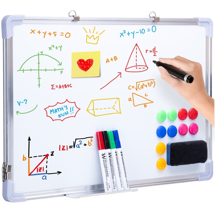 Tablica magnetica Gemini 60x40 cm, set complet cu 10 magneti, 4 markere, aluminiu, montaj vertical sau orizontal