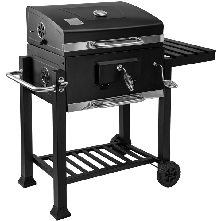 MEJOR faszén kerti grill, fedővel, hőmérővel, 107x115x53cm, matt fekete