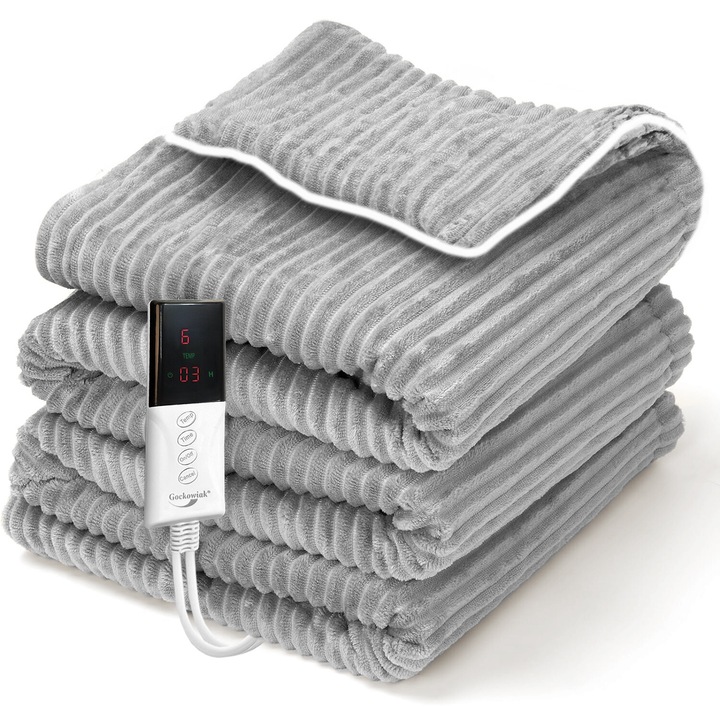Elektromos takaró 160x180 cm, 6 hőmérséklet fokozat, szürke, távirányítós garnitúra