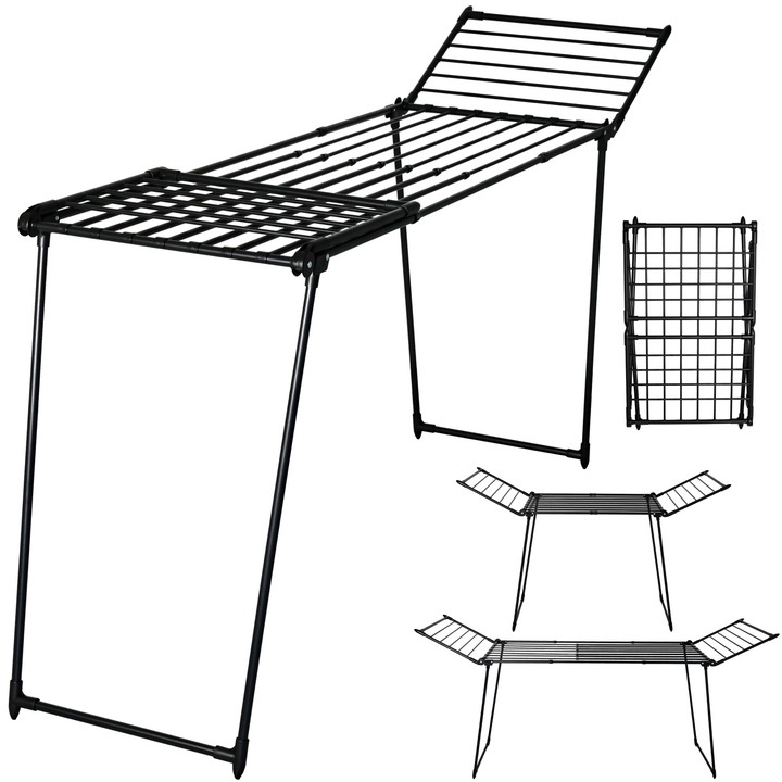 Uscator de rufe telescopic, Adaja, negru, 27m capacitate, 32kg maxim, 118x193-263cm