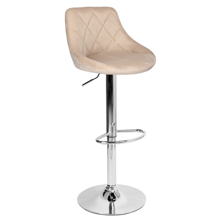 Бар стол Cydro, кадифена тапицерия, регулируем, бежов цвят, 62x82см