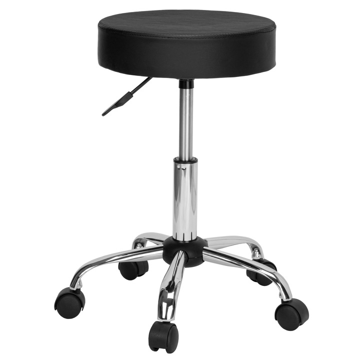 Taburet cosmetic TULSA, rotativ 360°, inaltime reglabila, negru, 48-62cm