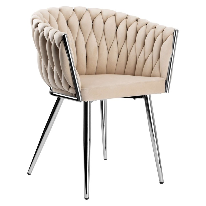 Кадифен стол, дамаска, COFTON, хром, бежов