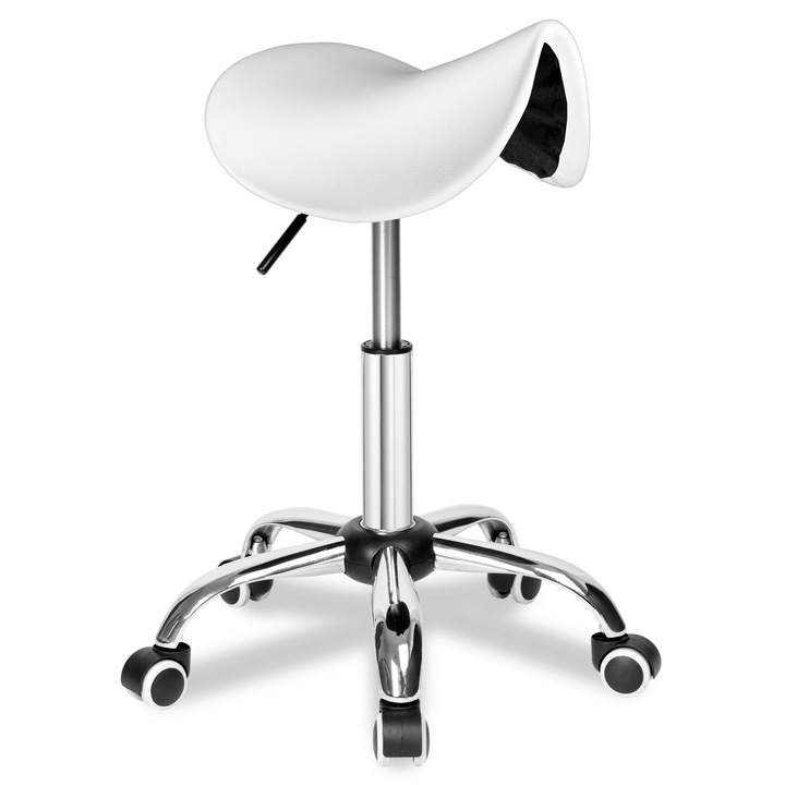 Козметична табуретка Stratum, бяла, въртяща се на 360°, регулируема височина, 51-65 см, 35x33 см