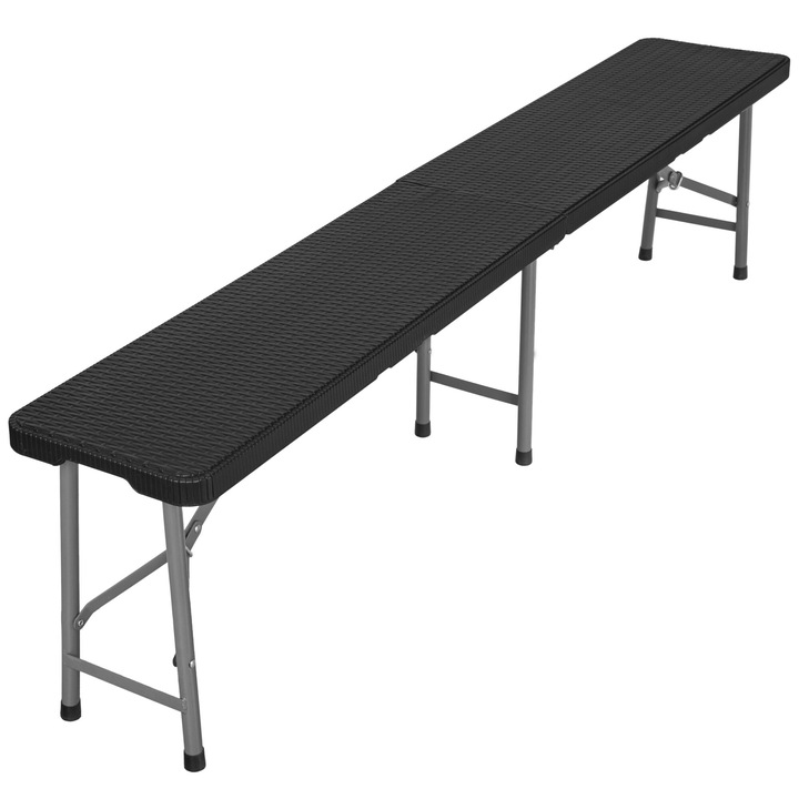 Banca catering pliabila, eHokery, ratan, 180 cm, negru/gri