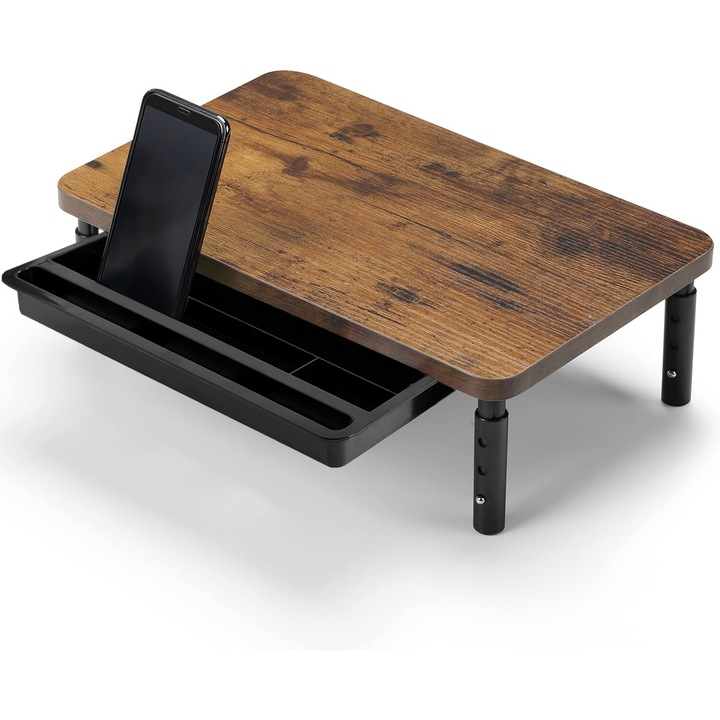 Suport monitor cu raft si sertar GMM Group, metalic, negru, 11,5-15,5 cm, 37x23,5cm