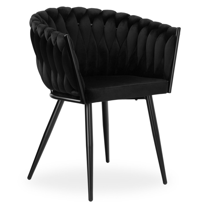 Тапициран стол COFTON, огънат дизайн, черен, 80x60x53см