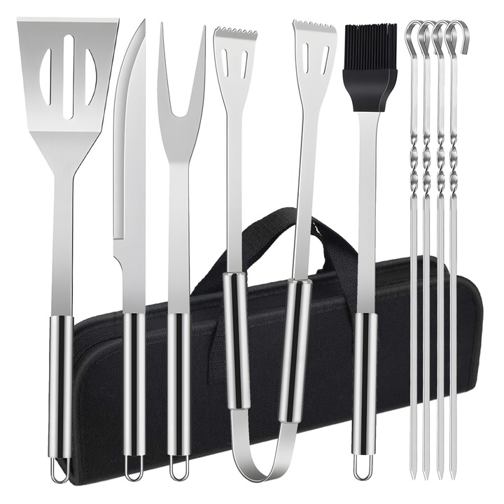 Set ustensile gratar Gockowiak, inox, 6 piese, argintiu, 38x11,5x5cm