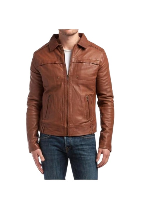 Jacheta din piele, Chyston, maro, cu guler, piele, L INTL