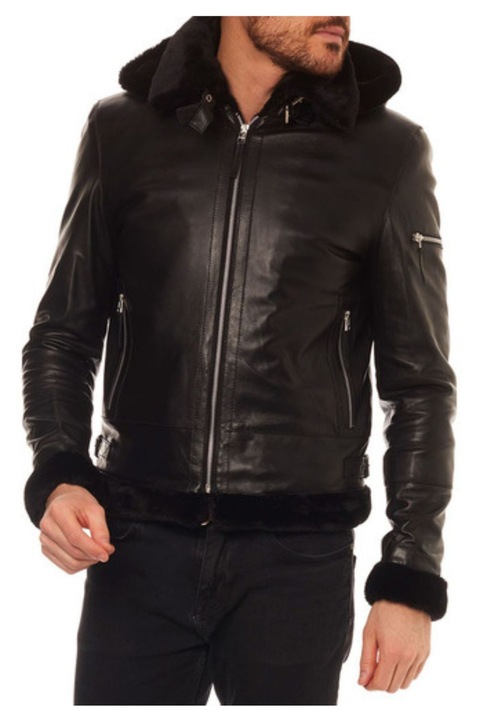 Мъжко яке Isaco, естествена кожа, черно, сваляща се качулка, джобове, XL, XL INTL