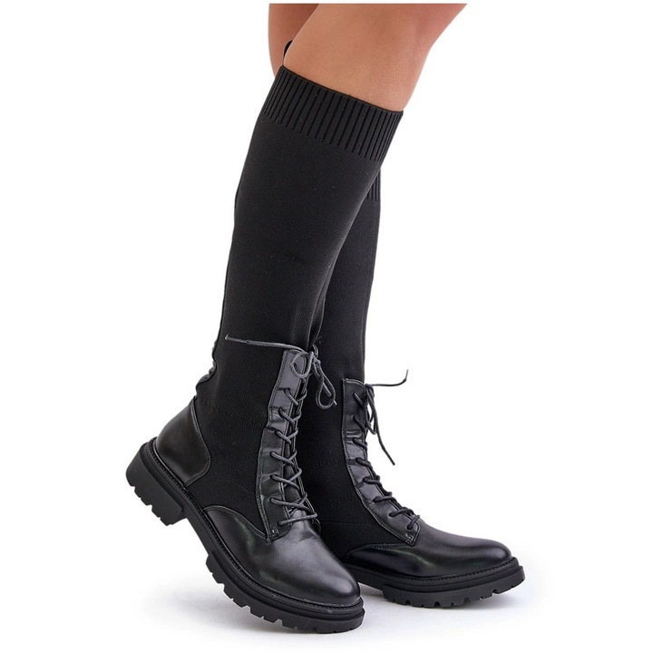 Дамски боти Iranel, Екологична кожа/Текстил, Черни