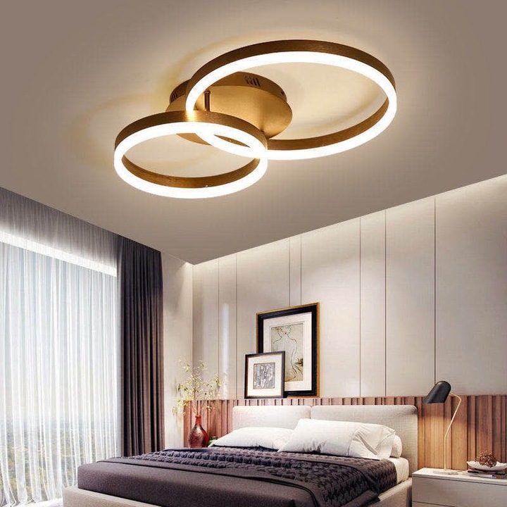 JIJU® Кафяв LED полилей 2 кръга с 2.4G wifi дистанционно управление светлина/студено/топло/неутрално регулируем интензитет