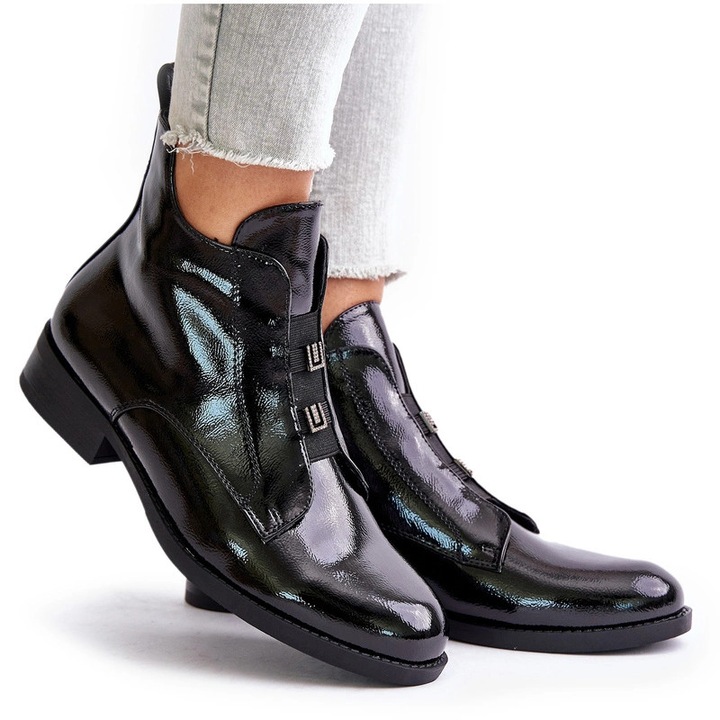 Дамски боти, S.BARSKI, екологична кожа, равен ток, черни