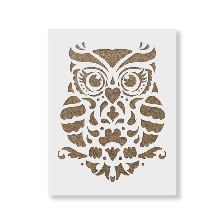 Sablon Perete vopsire, tencuiala 0.7mm Bufnita model MXSP7444, 100 x 100 mm