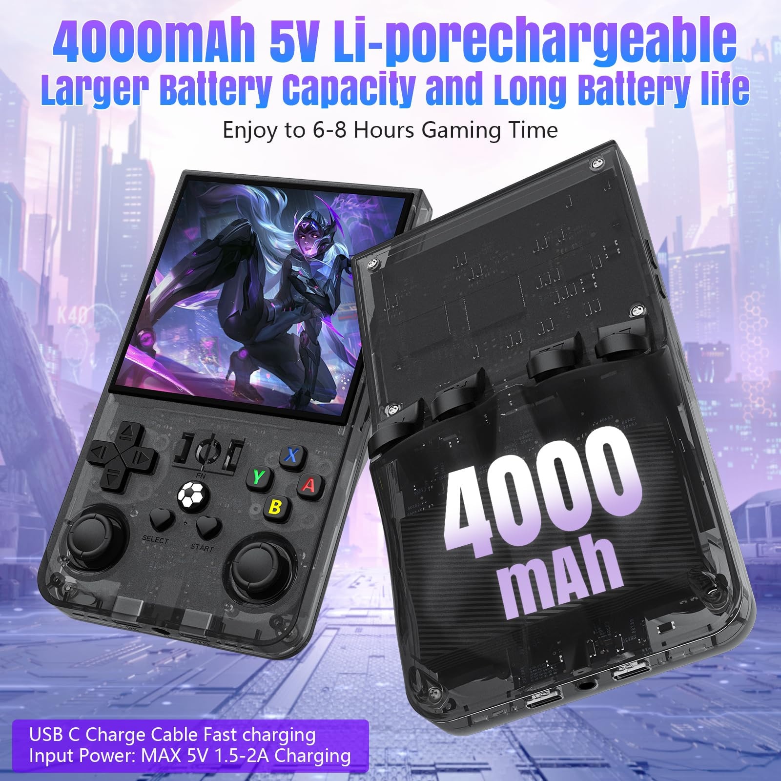 Consola de jocuri portabila R36MAX, 18000+ jocuri, ecran IPS de 4 inch, 64GB, sistem Linux