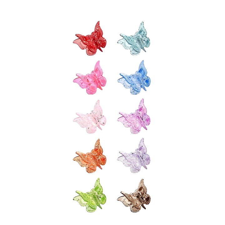 10 darabos TREXORA lányos hajcsat készlet, mini pillangók, műanyag, többszínű