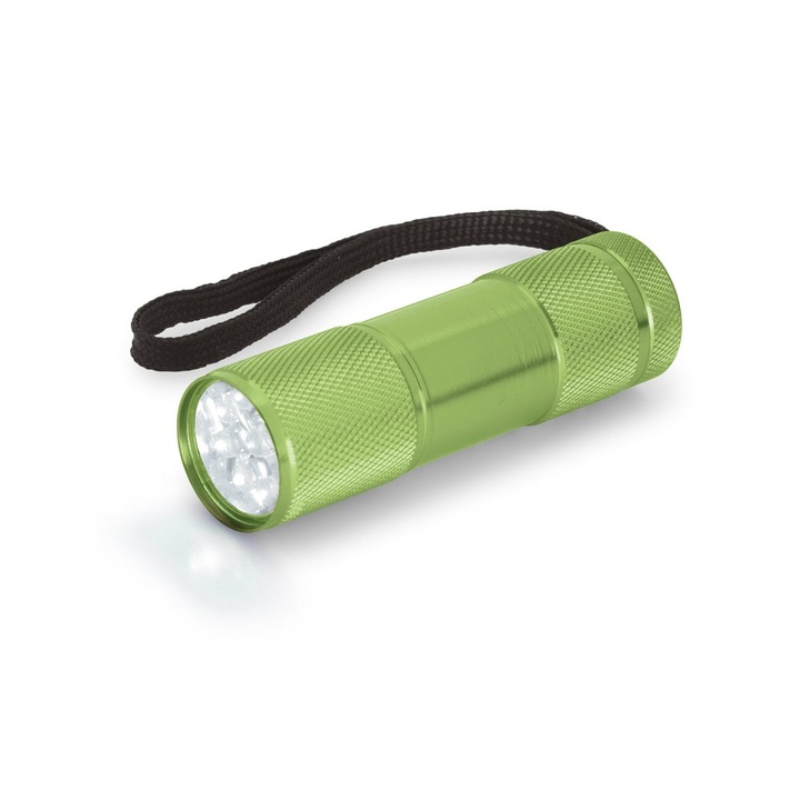 Lanterna din Aluminiu Pentru Camping cu 9 LED-uri si Manar, 9 cm, Verde, Dalimag