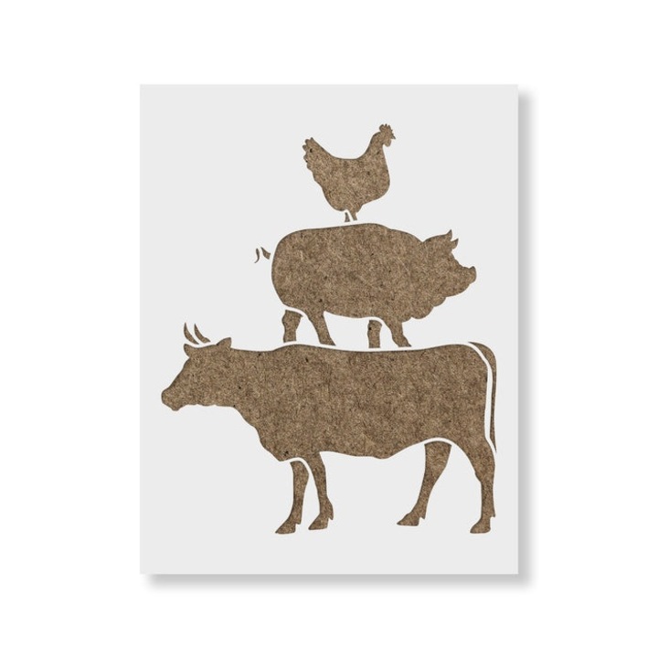 Sablon Perete vopsire, tencuiala 0.7mm Vaca Porc Gaina model MXSP7399, 100 x 100 mm