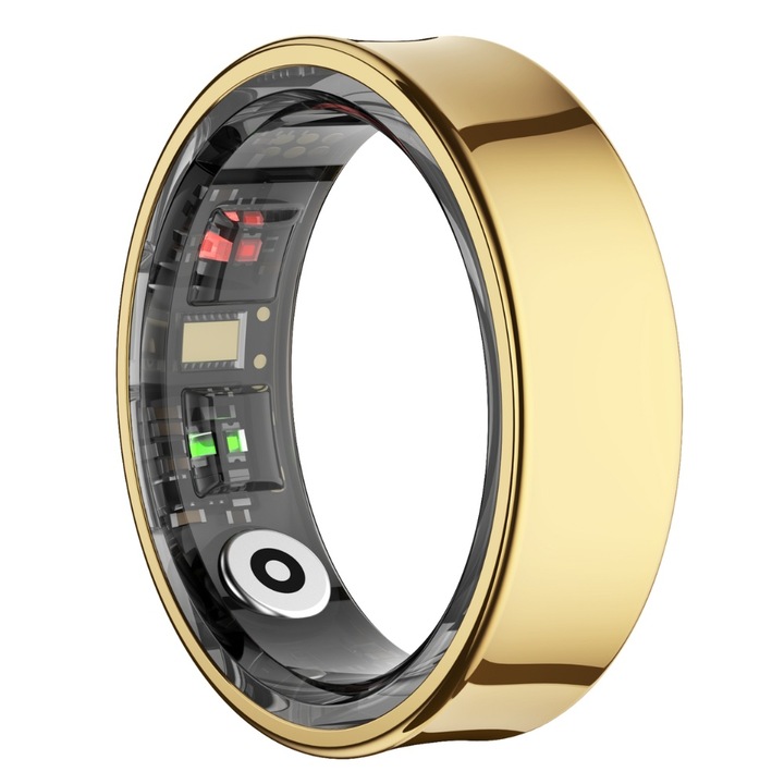 Inel inteligent, Smart Ring, TSR09, Rezistent la apa 5 ATM, monitorizeaza nivelul de stres, oxigenul din sange, temeperatura, ritmul cardiac, analiza somn, otel gold, Marime 10, 62,1 mm