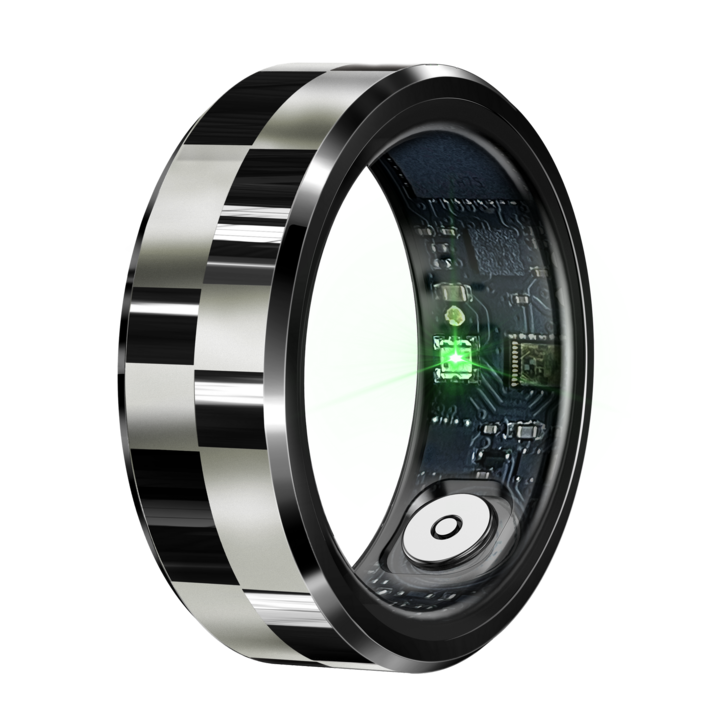 Inel inteligent, Smart Ring, TKY-R9, Rezistent la apa 5 ATM, monitorizeaza activitatea fizica, tensiunea, oxigenul din sange, ritmul cardiac, analiza somn, otel negru, Marime 10, 62,1 mm