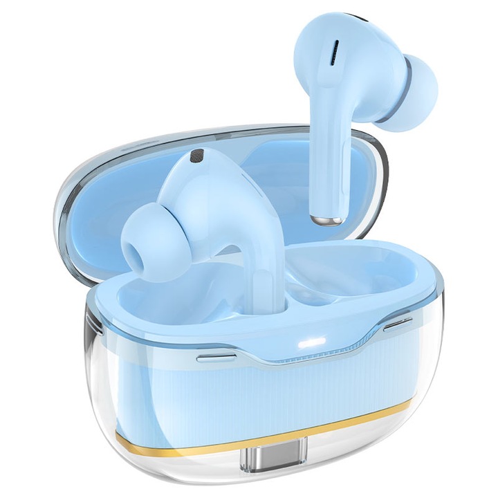 Hoco EW54 Bluetooth fejhallgató, mikrofon, 300 mAh, TWS, 4 óra használati idő, kék