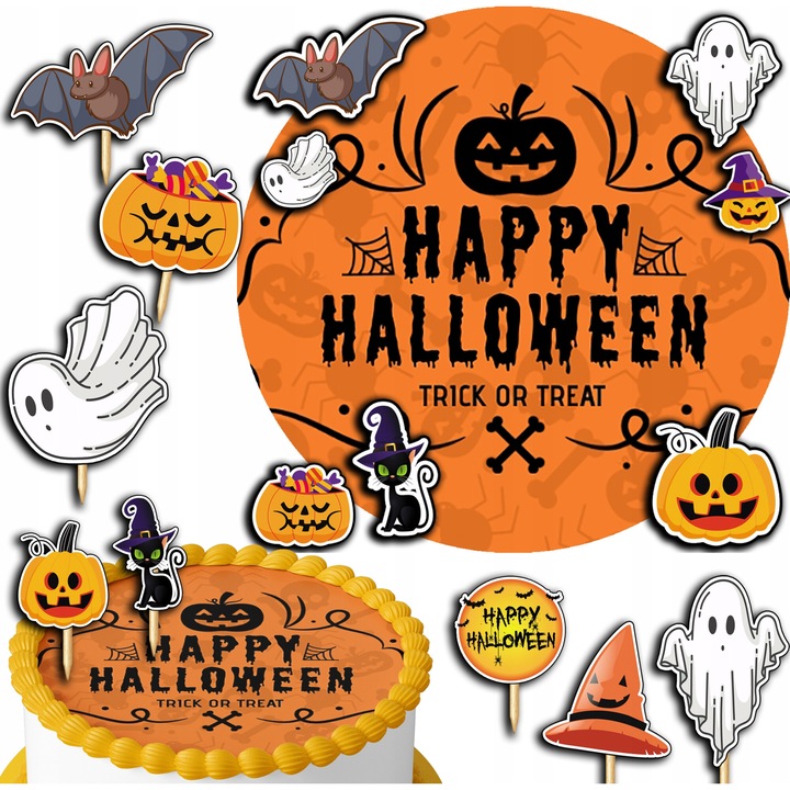 Комплект за декорация на торта 30 см, World Case, Хелоуин, многоцветен, 24x26 см