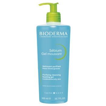 Gel de curatare spumant Bioderma Sebium pentru ten mixt/gras, cu pompa, 500 ml Gel de curatare spumant Bioderma Sebium pentru ten mixt/gras, cu pompa, 500 ml