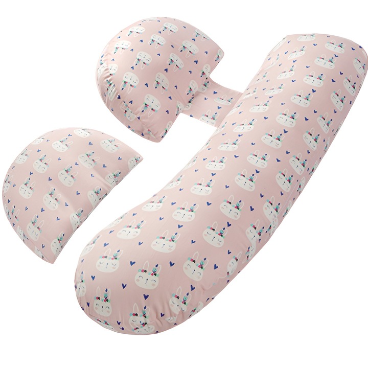 Комплект възглавници за бременни, Flippy, подвижна калъфка, мека пяна, използване във H и U форма, регулируема, регулируема ширина, проактивна, светло розова