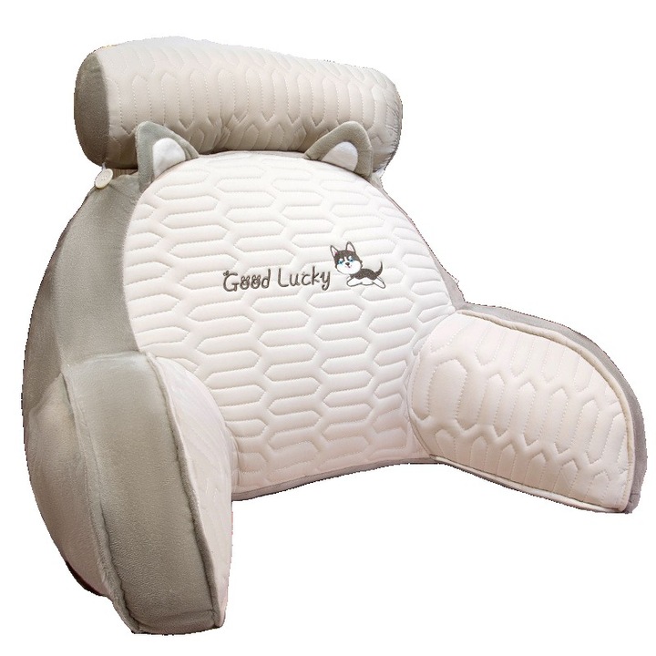 Perna Multifunctionala, Cyrax, Spatar pentru Pat, Protectie Lombara, Marime Medie, 60 x 40 cm, din Latex, Model Catelus, Gri