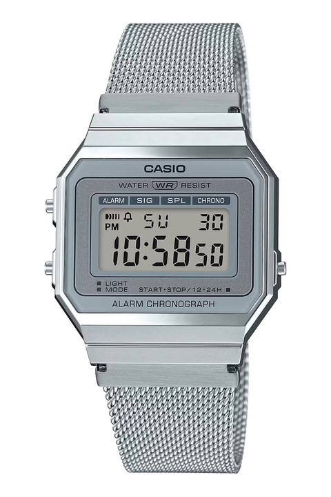 Casio, Ceas digital unisex cu bratara cu model plasa, Argintiu