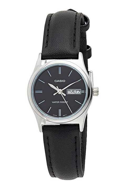 Casio, Ceas rotund cu o curea din piele, Negru