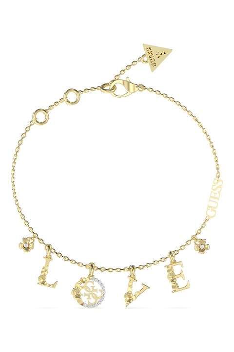 GUESS, Bratara din otel inoxidabil cu siraguri multiple si cristale, Auriu