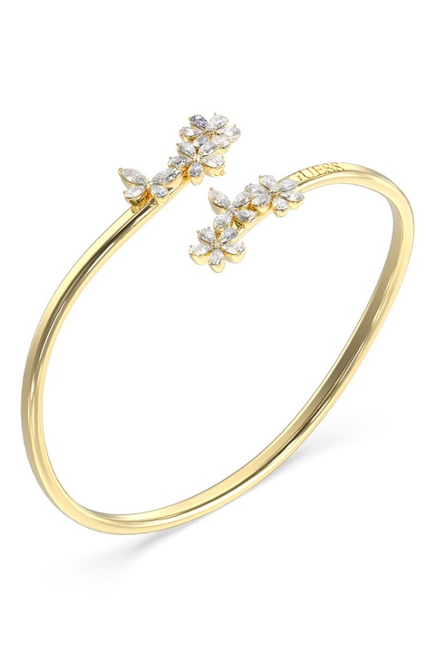 GUESS, Bratara rigida din otel inoxidabil fara inchidere, Auriu/Transparent, 14.6 CM