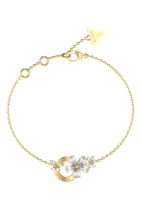 GUESS, Bratara cu talismane florale din cristal, Auriu/Transparent