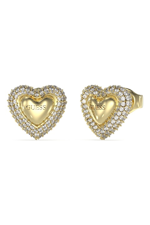 GUESS, Cercei in forma de inima cu tija si logo, Auriu, Transparent