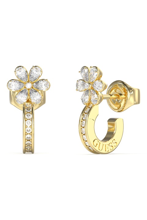 GUESS, Cercei rotunzi discreti din otel inoxidabil, Auriu, Transparent