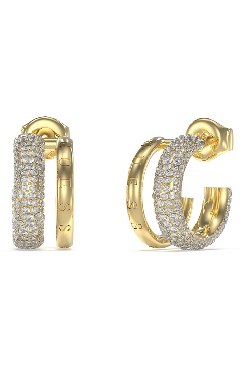 GUESS, Cercei rotunzi de otel inoxidabil Jungle, Auriu, Transparent