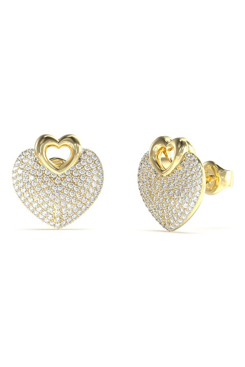 GUESS, Cercei de otel inoxidabil cu cristale Heart, Auriu, Transparent