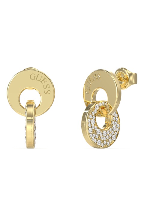 GUESS, Cercei din otel inoxidabil Two Links, Auriu, Transparent