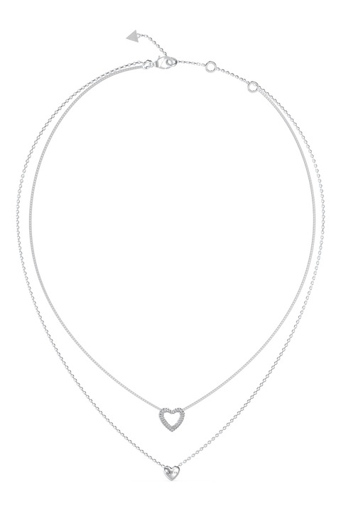GUESS, Colier cu model stratificat si pandantive cu inima, Argintiu