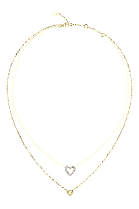 GUESS, Colier cu model stratificat si pandantive cu inima, Auriu