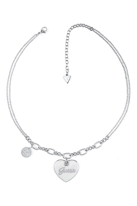 GUESS, Колие от неръждаема стомана с лого, Сребрист