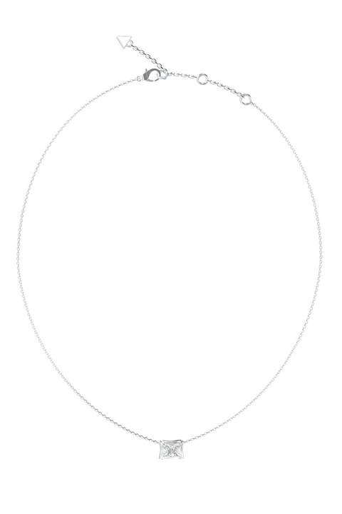 GUESS, Colier din otel inoxidabil cu piatra zirconia, Argintiu