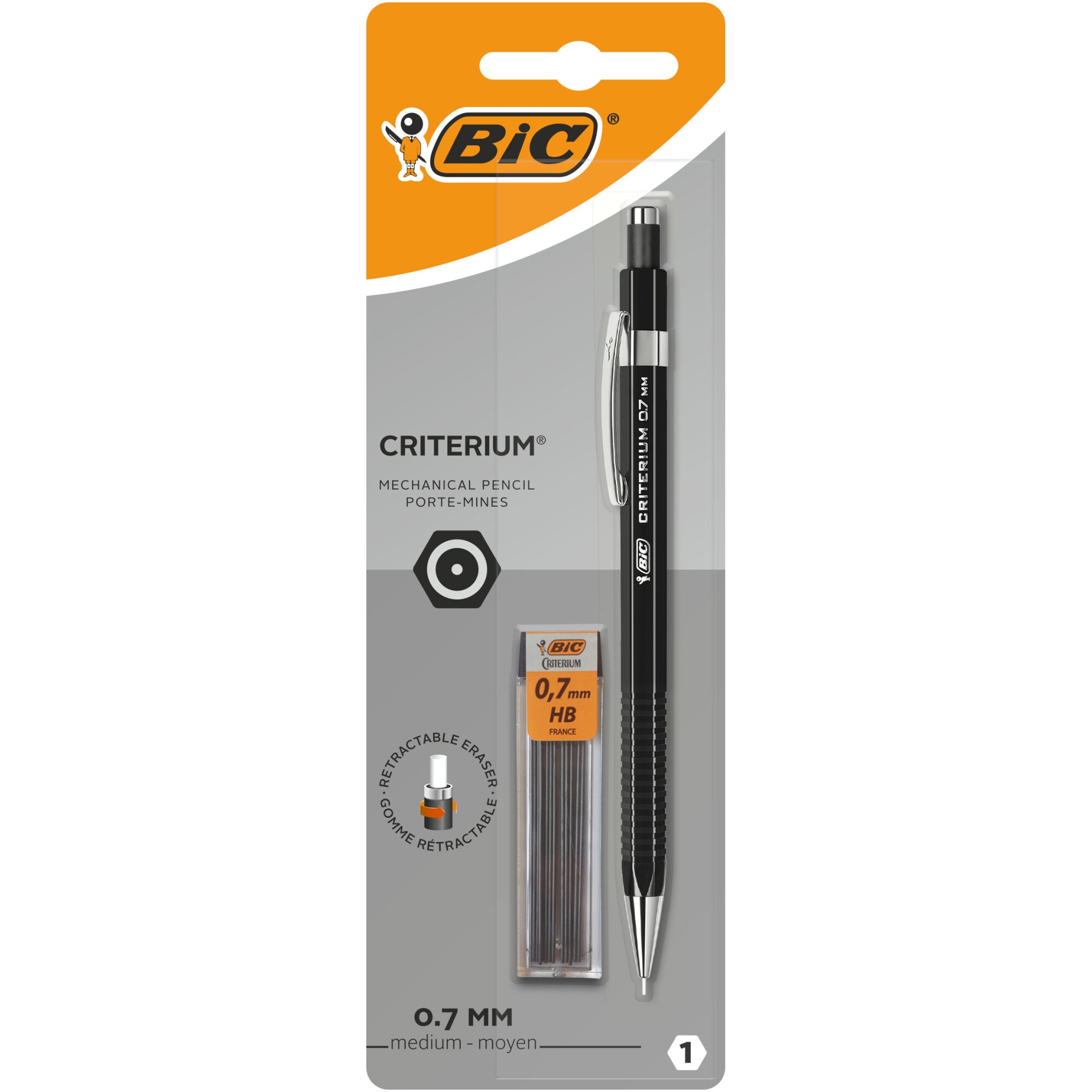 Creion mecanic BIC Criterium, 0.7 mm, blister 1 buc + 12 mine HB