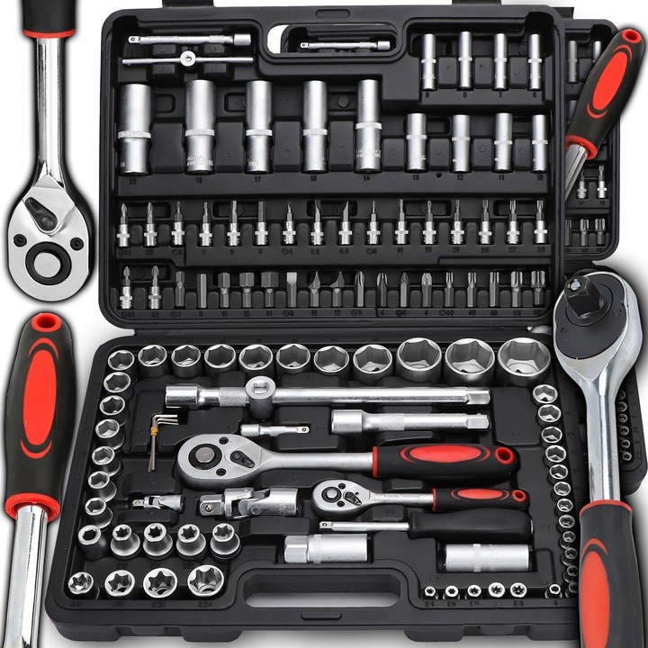 Trusa de Scule RETOO FixIt, 108 Piese, din Otel Cr-V, cu Chei cu Clichet 1/4" & 1/2", Chei Tubulare 4-32mm, Chei Adanci si Lungi pentru Bujii, Prelungitoare, Articulatie Cardanica, Antrenor de Forta Glisant, Adaptoare, Biti HEX, TORX, Imbus, TG, PH, PZ