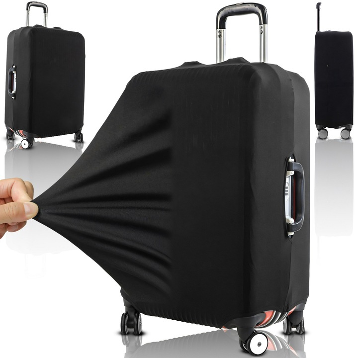 Калъф за куфар Retoo TravelMate, размер M, полиестер и спандекс, устойчив на надраскване, миещ се, еластичен, черен, за количка 62x43x27 см, защита срещу прах и мръсотия, CE сертификат
