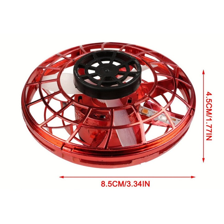 Jucarie zburatoare, control manual, 360° rotire, LED colorat, reincarcabil USB, rosu