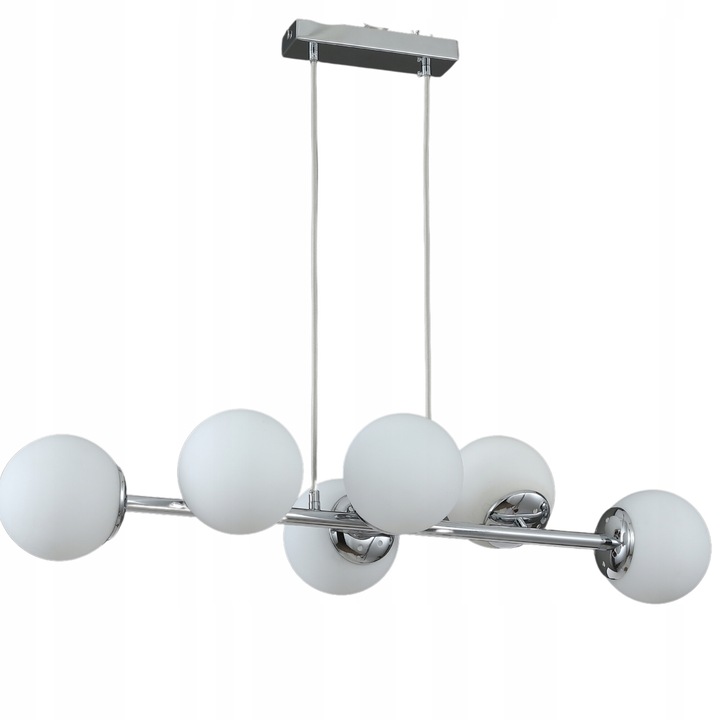 Lustru suspendat Delux M, model cu globuri, crom, 14cm, 100x90cm, 6xE27, lungime reglabila